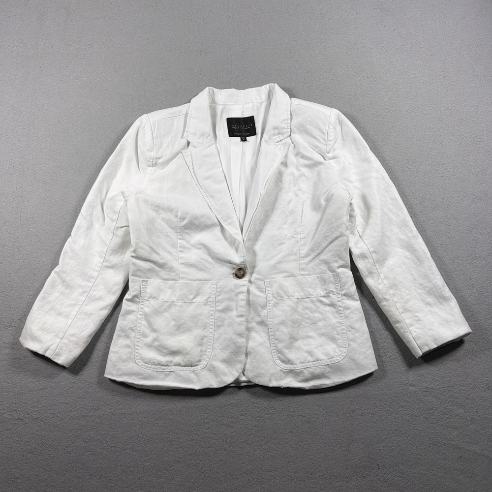 Sanctuary Blazer Women M White Linen Blend One Button Lined Jacket Workwear